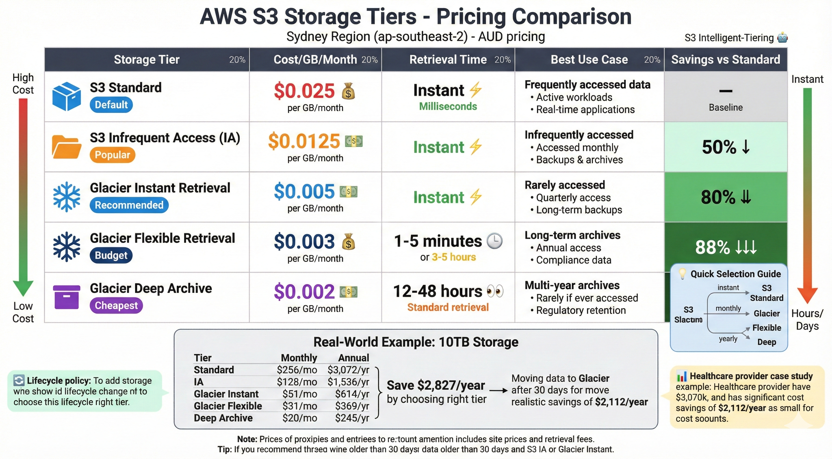 AWS Cost Optimization Storage Tier Pricing Table